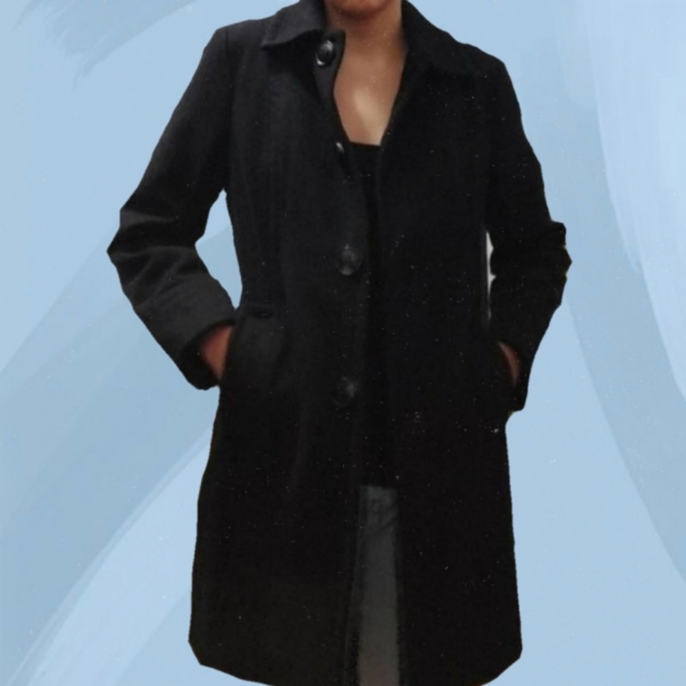 St. John's Bay Black Wool Pea Coat, size PS/petite small